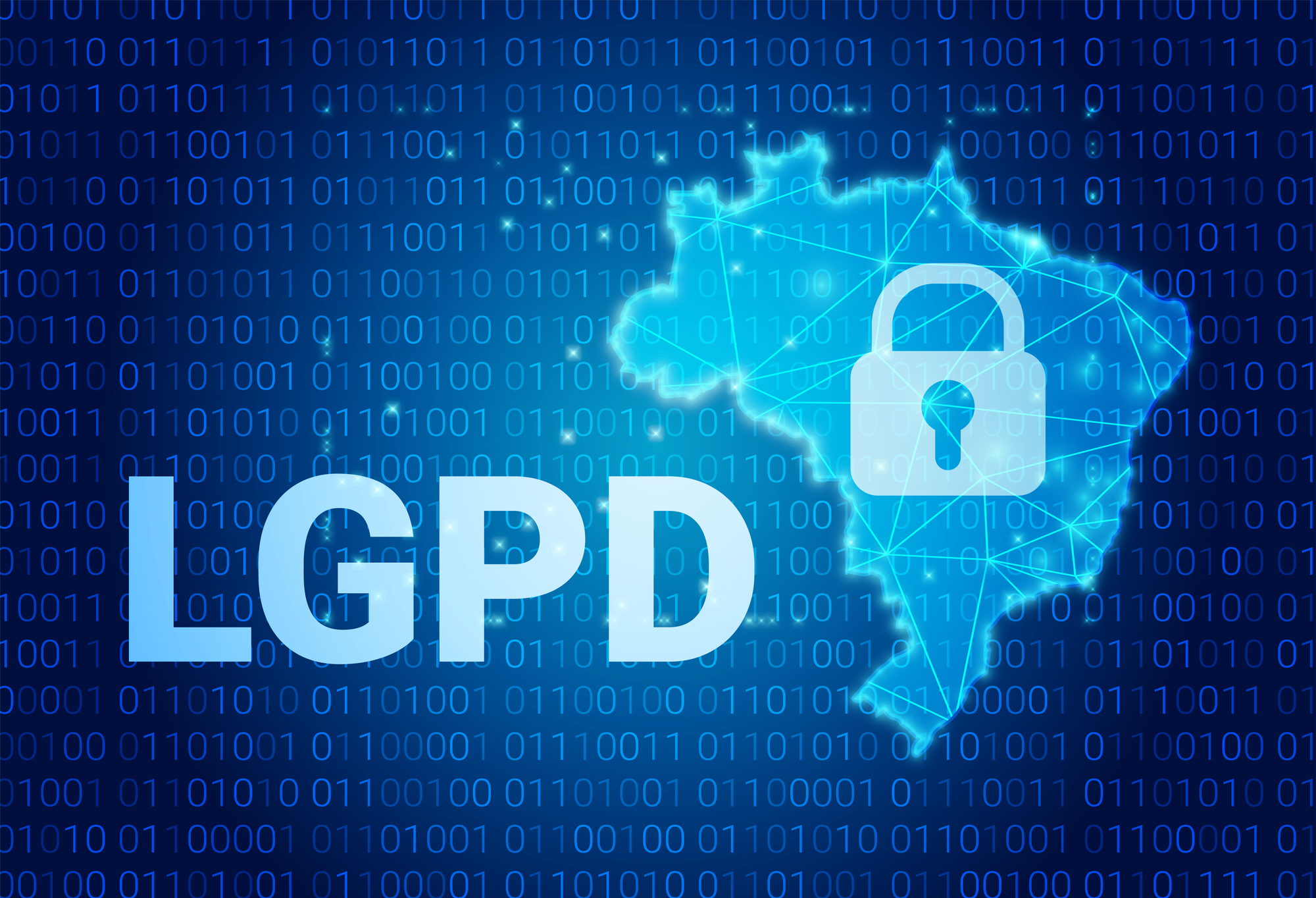 LGPD - Brazilian Data Protection Authority DPA, rights under the Lei Geral de Prote o de Dados - Spanish . Vector illustration background with lock and map of Brazil